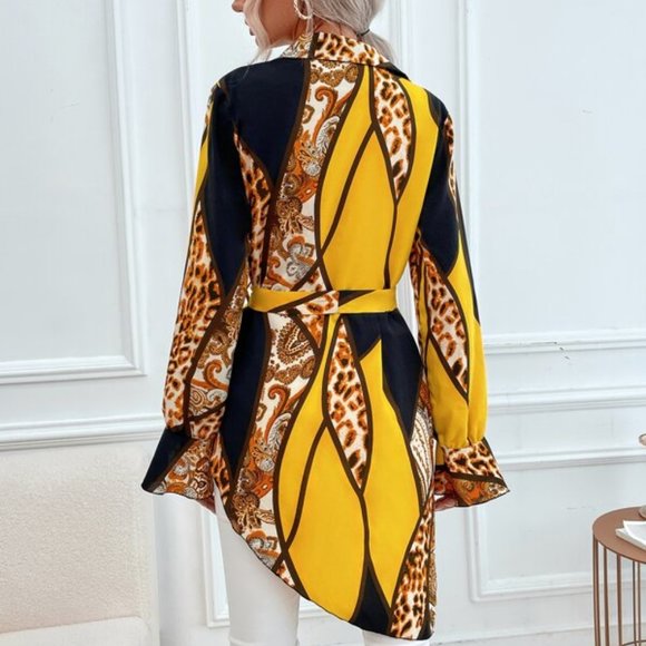 CONTEMPORARY Chic Asymmetric Hem Belted Blouse - Picture 2 of 6